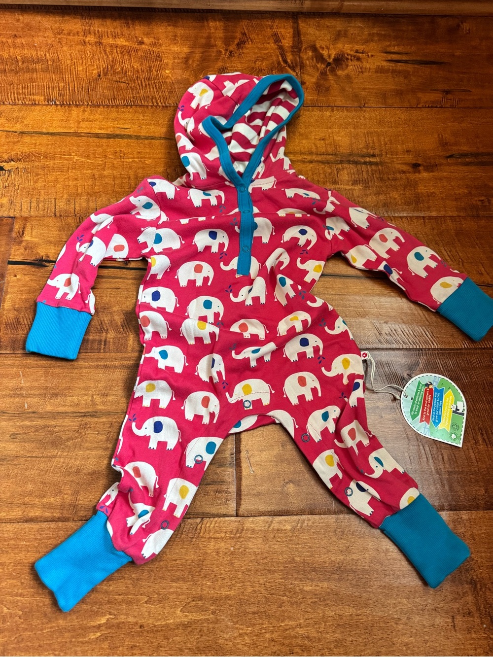 Picadilly Fashion Pink Elephant Hooded One-Piece with Blue Trim